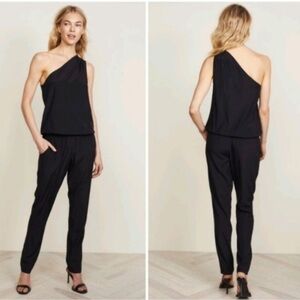 Ramy Brook Lulu one shoulder stretch silk elastic waist jumpsuit black sz Large